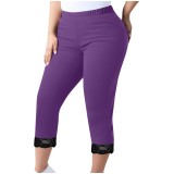 Women's Trousers Lace Capri Pants Plus Size Elastic Waist Tight Pants