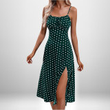 Women Spring Sexy Print Lace-up Slit Strap Dress