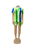 Women shirt summer casual Striped shorts shirt Holidays two-piece set