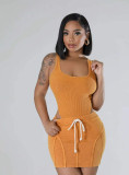 Women's Ribbed Washed Fashion Casual sleeveless bodysut and skirt set