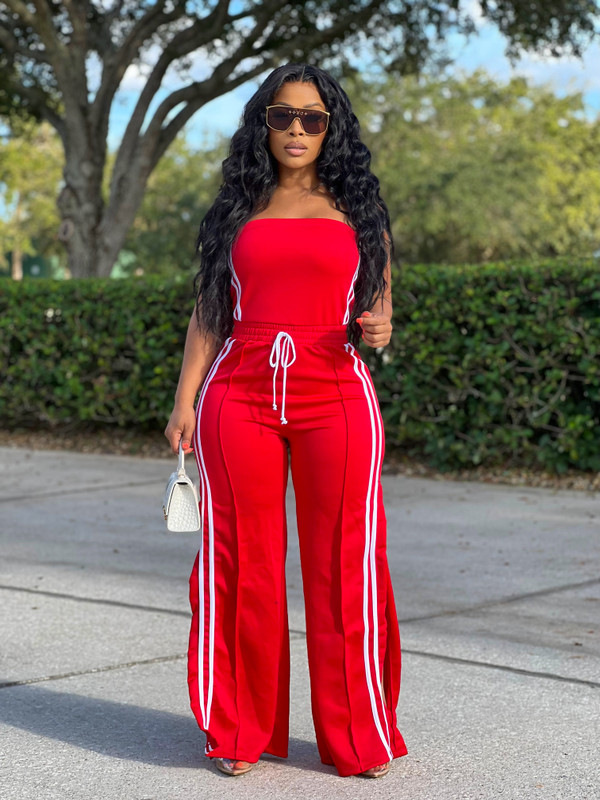 Fashion Women Strapless Tops Loose Pants Casual Two-piece Set