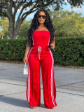 Fashion Women Strapless Tops Loose Pants Casual Two-piece Set