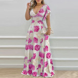 Women Spring Sexy V-neck Print Dress
