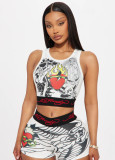 Fashion Print Vest Shorts Set