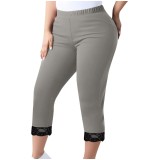 Women's Trousers Lace Capri Pants Plus Size Elastic Waist Tight Pants