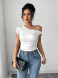 Summer Slash Shoulder sexy top Slim Fit Ruched Crop style women's clothing