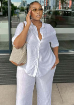 Women's short sleeve Turndown Collar shirt wide-leg trousers African two-piece set for women Women's short sleeve Turndown Collar shirt wide-leg trousers African two-piece set for women