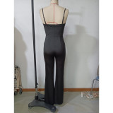 Women summer hollow diamond patchwork suspenders Jumpsuit