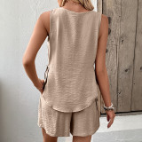 Summer Sleeveless Lace-Up Vest Top Shorts Set Casual Two-piece Set Women