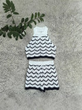 Women Fashion Casual Stripes Halter Neck Knitting Tank Shorts Set