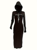 Women Casual Solid Hooded Dress
