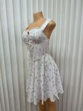 Women printed suspenders sexy Backless Lace dress