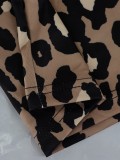 Plus Size Women Autumn Leopard Print Vest Dress + Long Sleeve Top Two-piece Set