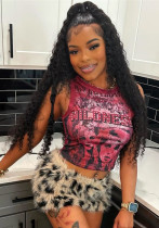 Summer print Beaded Round Neck Crop slim fit top for women