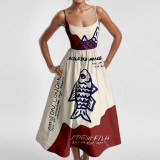 Women Spring Printed Pleated Strap Dress