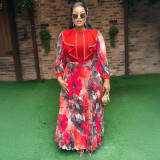 Plus Size Women African Elegant Print Long Sleeve Dress