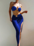 Sexy Straps Starfish Decorative Mesh Skirt Three-Piece Bikini Women Swimsuit