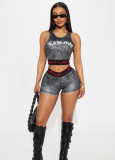 Fashion Print Vest Shorts Set