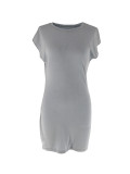Women Summer Solid Sleeveless Round Neck Stretchy Dress