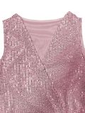 Women Summer V-neck Party Sequin Sleeveless Top