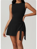 Fake two-piece Tight Fitting sports dress Slim Fit Lace-Up Casual fitness Sleeveless yoga tennis skirt
