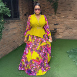 Plus Size Women African Irregular Print Dress Two-piece Set