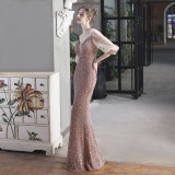Summer Formal Sequin Patch Strap Mermaid Evening Dress
