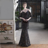 Summer Formal Sequin Patch Strap Mermaid Evening Dress