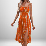 Women Spring Sexy Print Lace-up Slit Strap Dress