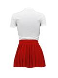 Women Casual Top and Pleated Skirt Two-piece Set