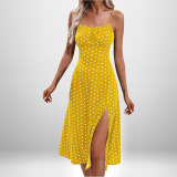 Women Spring Sexy Print Lace-up Slit Strap Dress