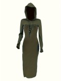 Women Casual Solid Hooded Dress