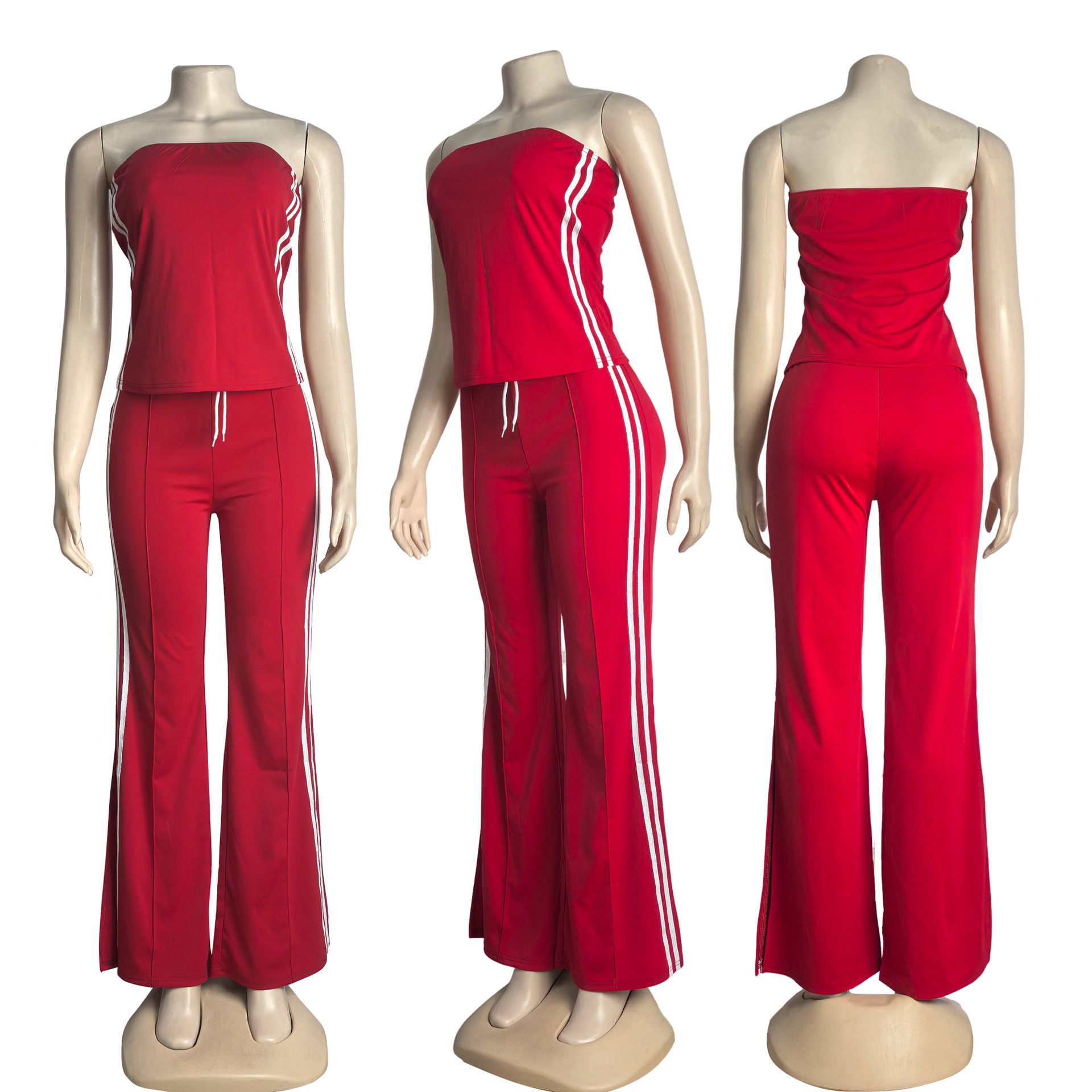 Fashion Women Strapless Tops Loose Pants Casual Two-piece Set