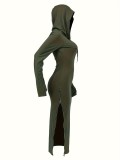 Women Casual Solid Hooded Dress