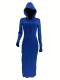 Women Casual Solid Hooded Dress