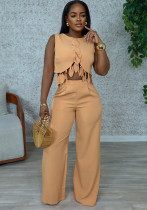 Round Neck Casual sleeveless sexy tops slim trousers two-piece women's set Round Neck Casual sleeveless sexy tops slim trousers two-piece women's set