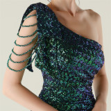 One-Shoulder Sequin Slim Evening Dress