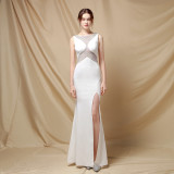 Elegant Beaded Side Split Sleeveless Mermaid Evening Dress
