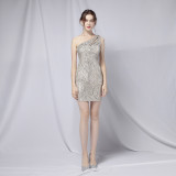 Summer Elegant Sequin One-Shoulder Formal Party Dress