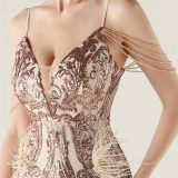Sequin Feather Embellished Fishtail Evening Dress