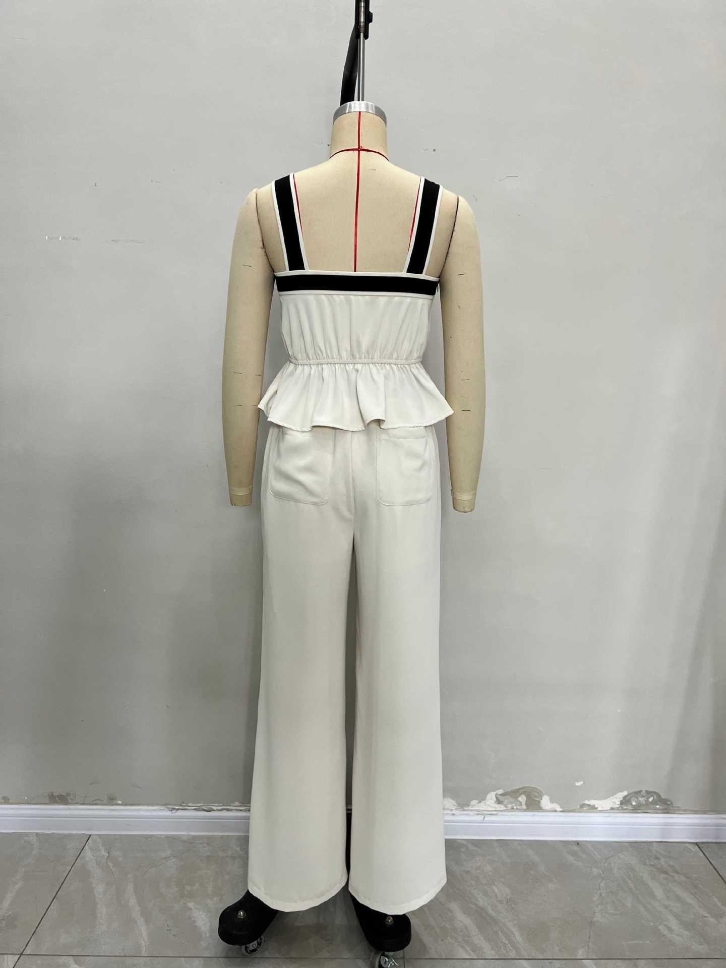 contrast color Square neck camisole pants fashion women's suit