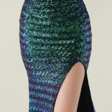 One-Shoulder Sequin Slim Evening Dress