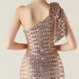 One-Shoulder Sequin Slim Evening Dress