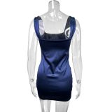 Summer slim women's sexy strap ruched Bodycon Dress