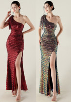 One-Shoulder Sequin Slim Evening Dress