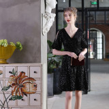 Elegant Sequin Surplice Neck Hollow-Out Short Sleeve Party Dress