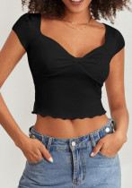 Women's sexy v-neck short-sleeved tops summer slim fashion ruffle t-shirts