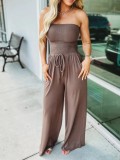 Women's Casual solid color strapless wide leg Jumpsuit