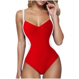Steel-Supported Gathered Sexy One-Piece Patchwork Solid Color Slim Fit Swimsuit for Women