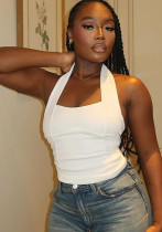 Women's Summer Solid Color Tie Halter Crop Top